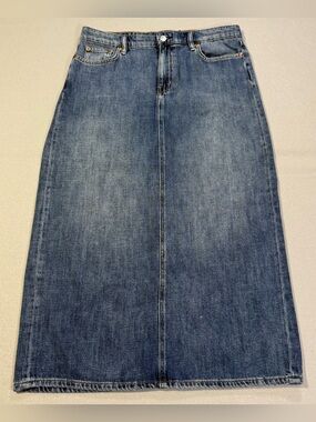 Lauren Ralph Lauren Denim Maxi Skirt Women’s Size 8 Blue Jean Back Slit Classic